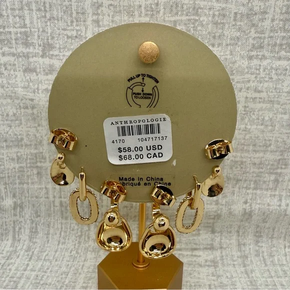 NWT Anthropologie Gold Plated Glam Rock Huggie Hoop Earrings, Set of 3 - Picture 3 of 4
